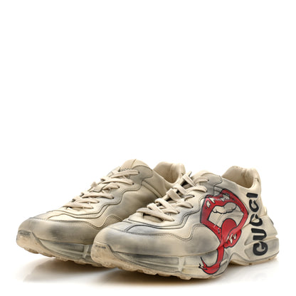 Gucci Calfskin Mouth Print Mens Rhyton Sneakers 10 Ivory 4 of 11