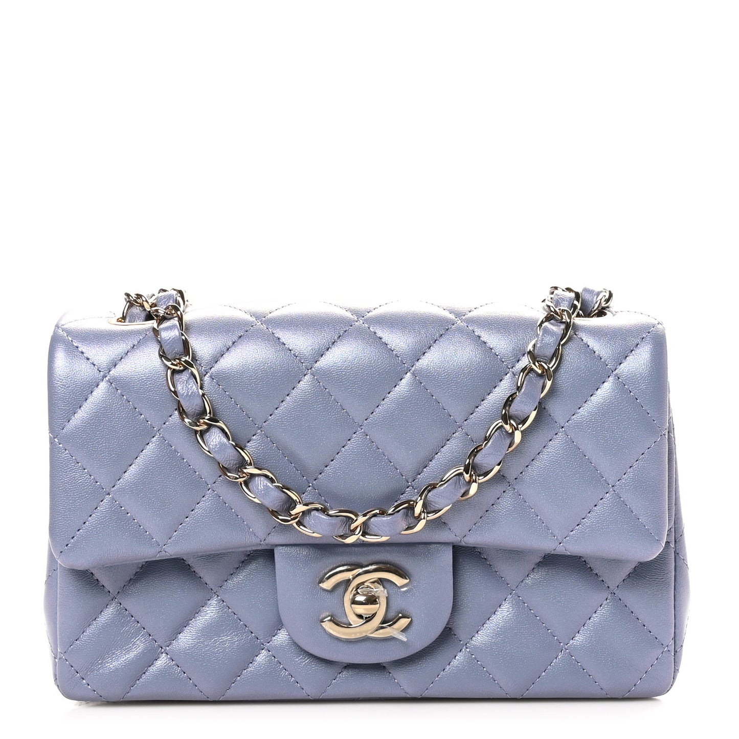 Iridescent Lambskin Quilted Mini Rectangular Flap Light Purple