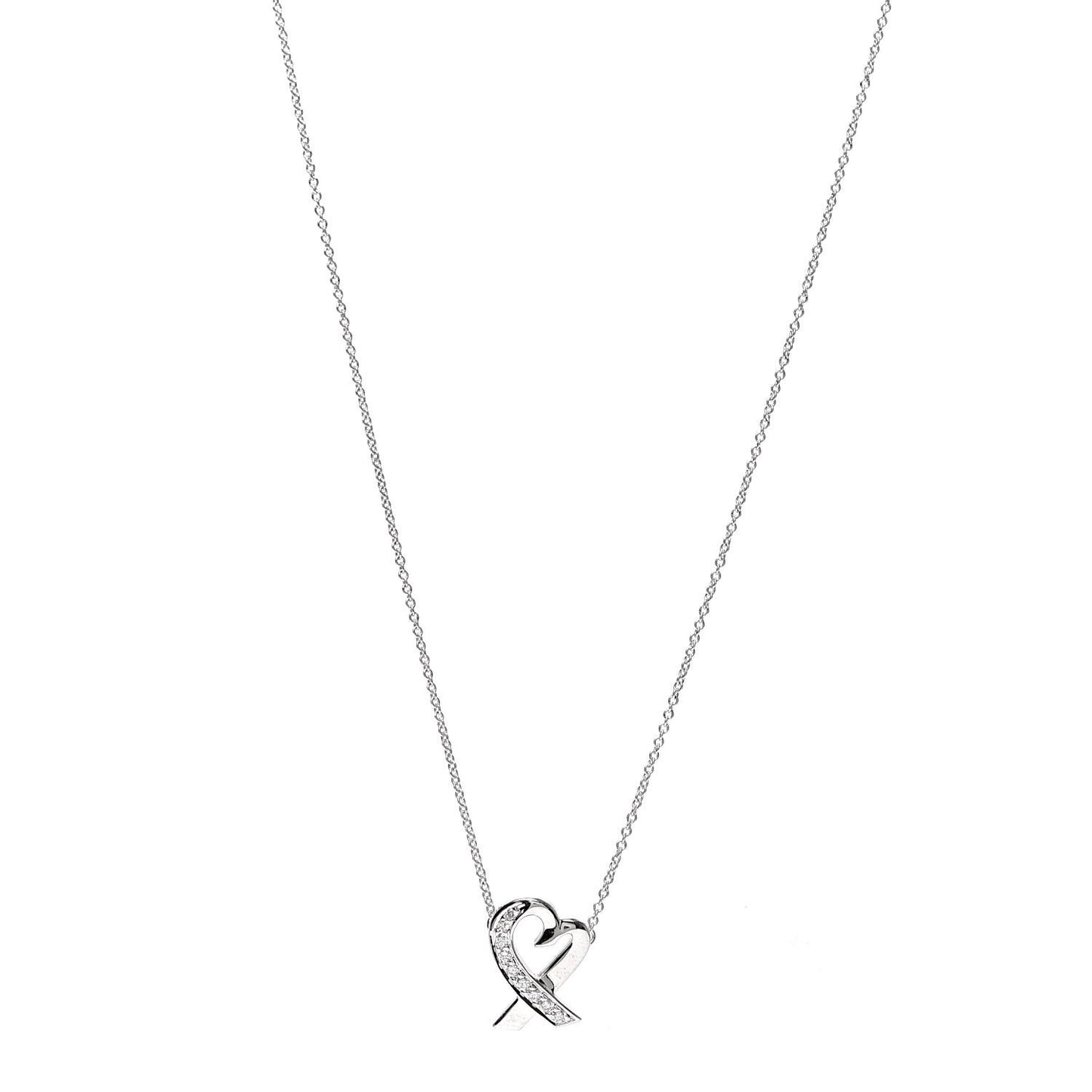 18K White Gold Diamond Small Paloma Picasso Loving Heart Necklace