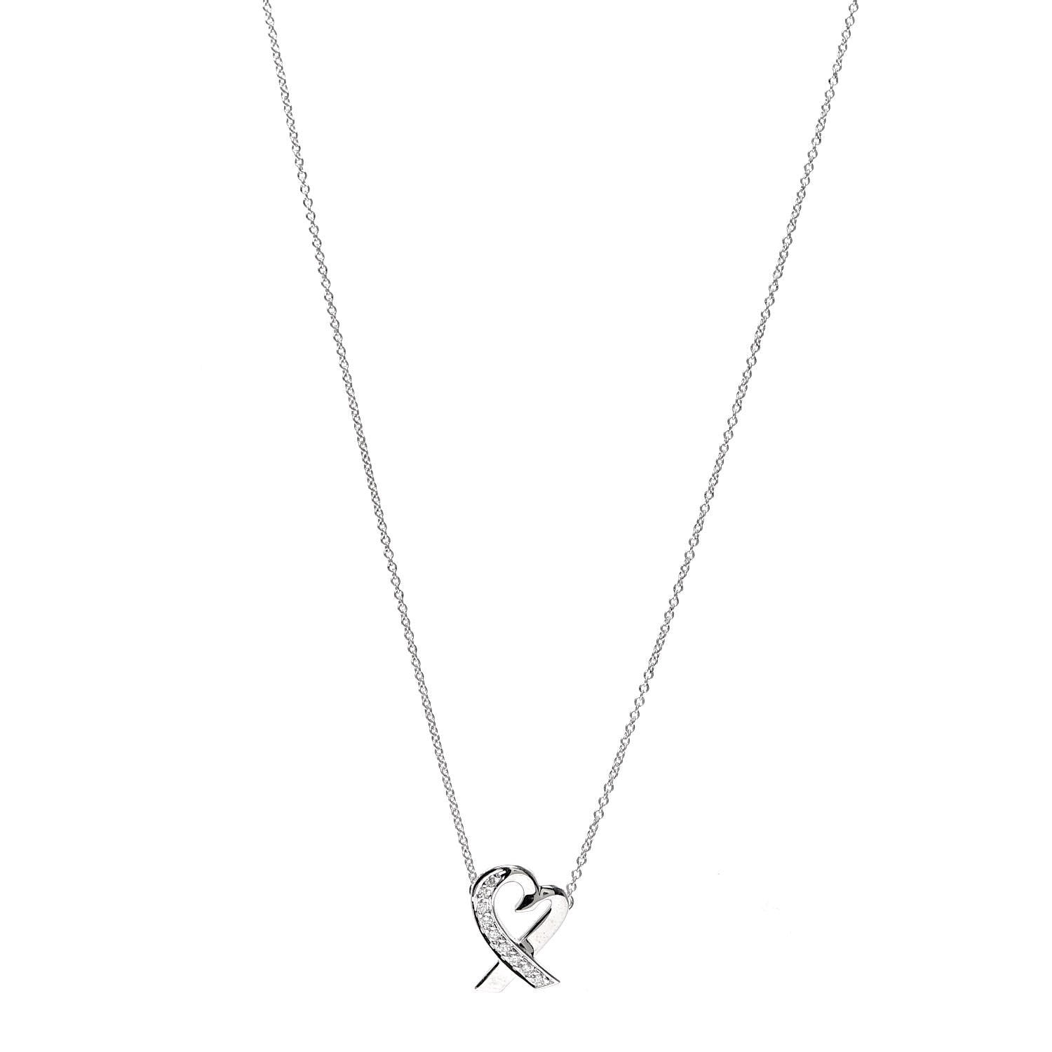 Tiffany 18K White Gold Diamond Small Paloma Picasso Loving Heart Necklace 1 of 7