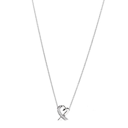 Tiffany 18K White Gold Diamond Small Paloma Picasso Loving Heart Necklace 1 of 7