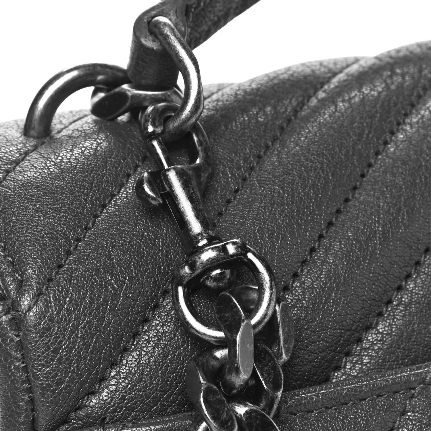 Saint Laurent Sheepskin Matelasse Chevron Monogram Medium College Bag Asphalt 9 of 15