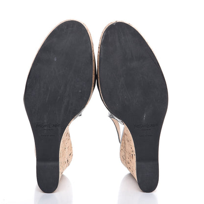Saint Laurent Patent Cork Lili 100 Wedge Sandals 37 Black 7 of 13