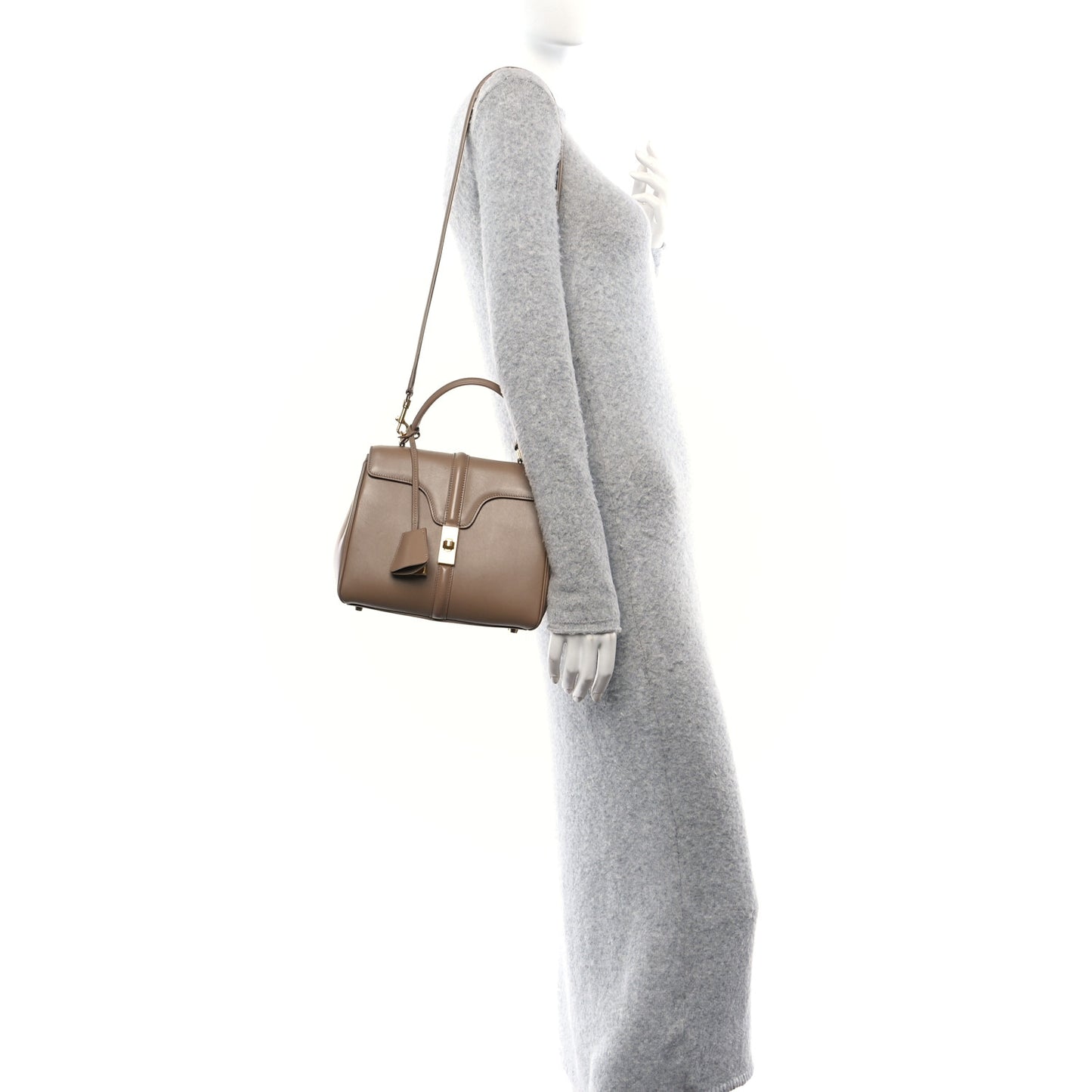 Satinated Calfskin Small 16 Top Handle Bag Smoked Brown