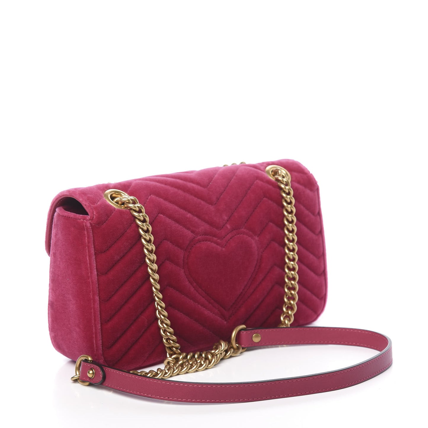 Velvet Matelasse Small GG Marmont Shoulder Bag Fuchsia Violet Cyclamen