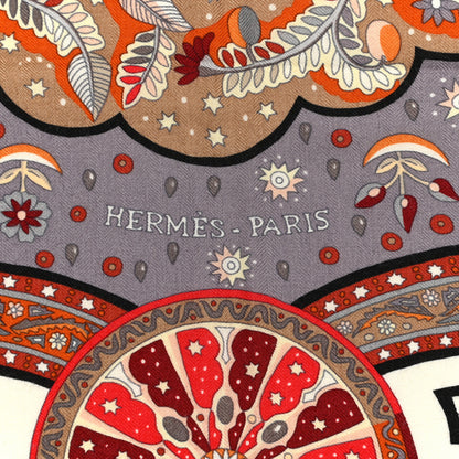 Hermes Cashmere Silk Aux Portes Du Palais Shawl 140 Black Beige Rouge 2 of 5