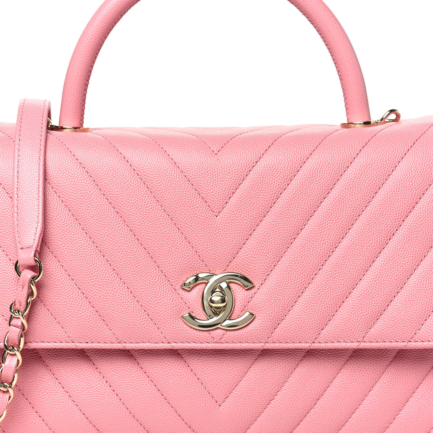 Caviar Chevron Quilted Small Coco Handle Flap Pink