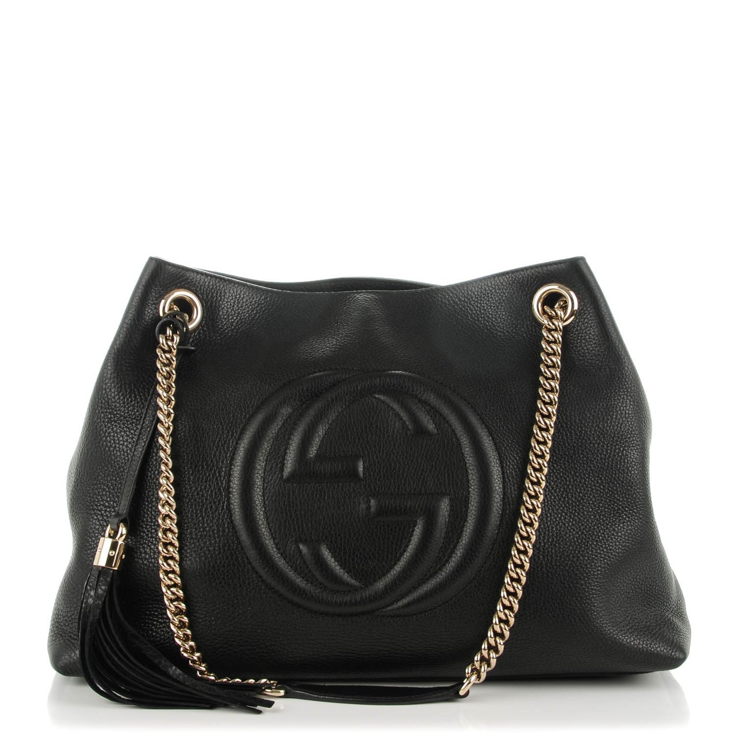 Pebbled Calfskin Medium Soho Chain Shoulder Bag Black