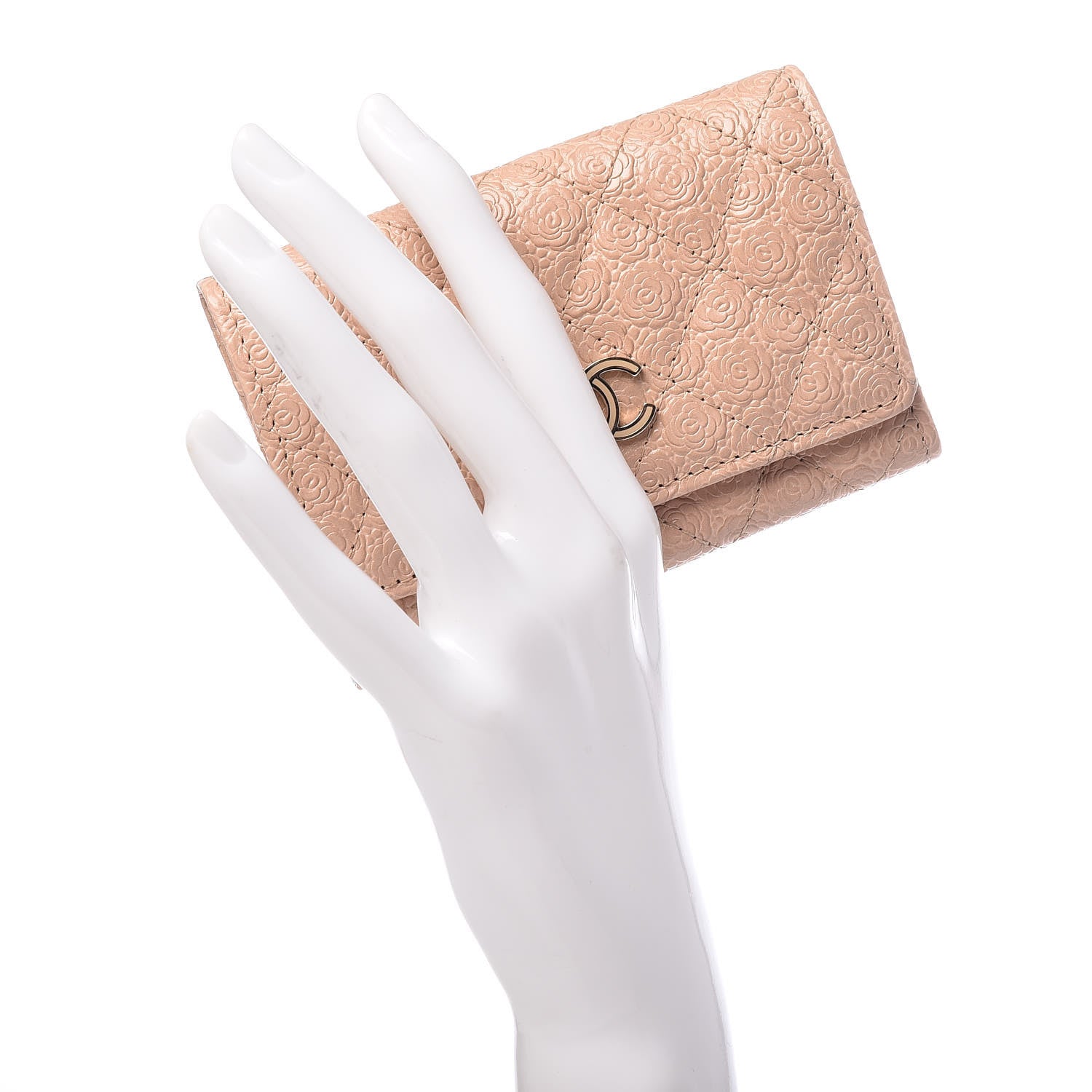 Chanel Camellia Calfskin Embossed Quilted Flap Card Holder Beige 2 of 8