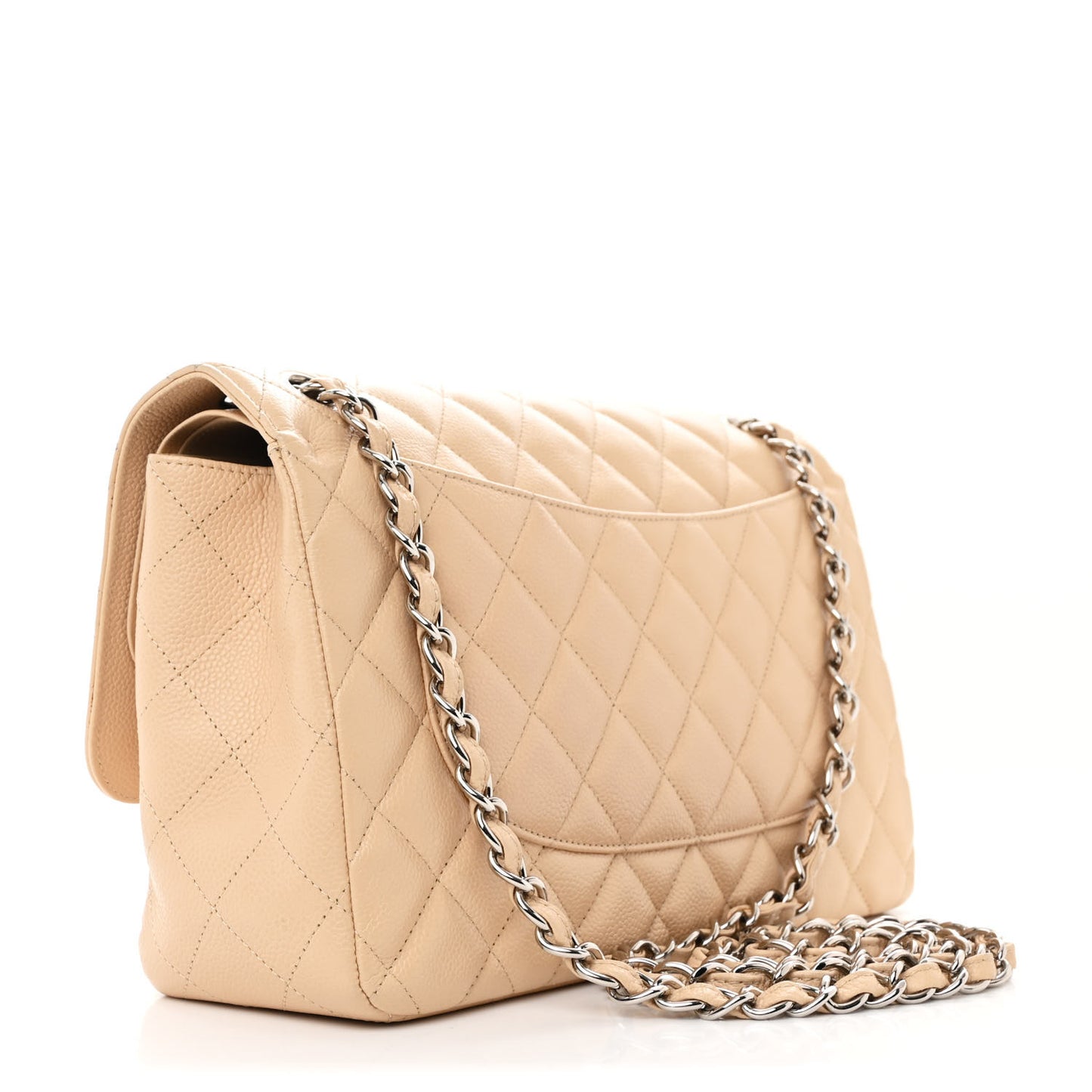 Caviar Quilted Jumbo Double Flap Beige