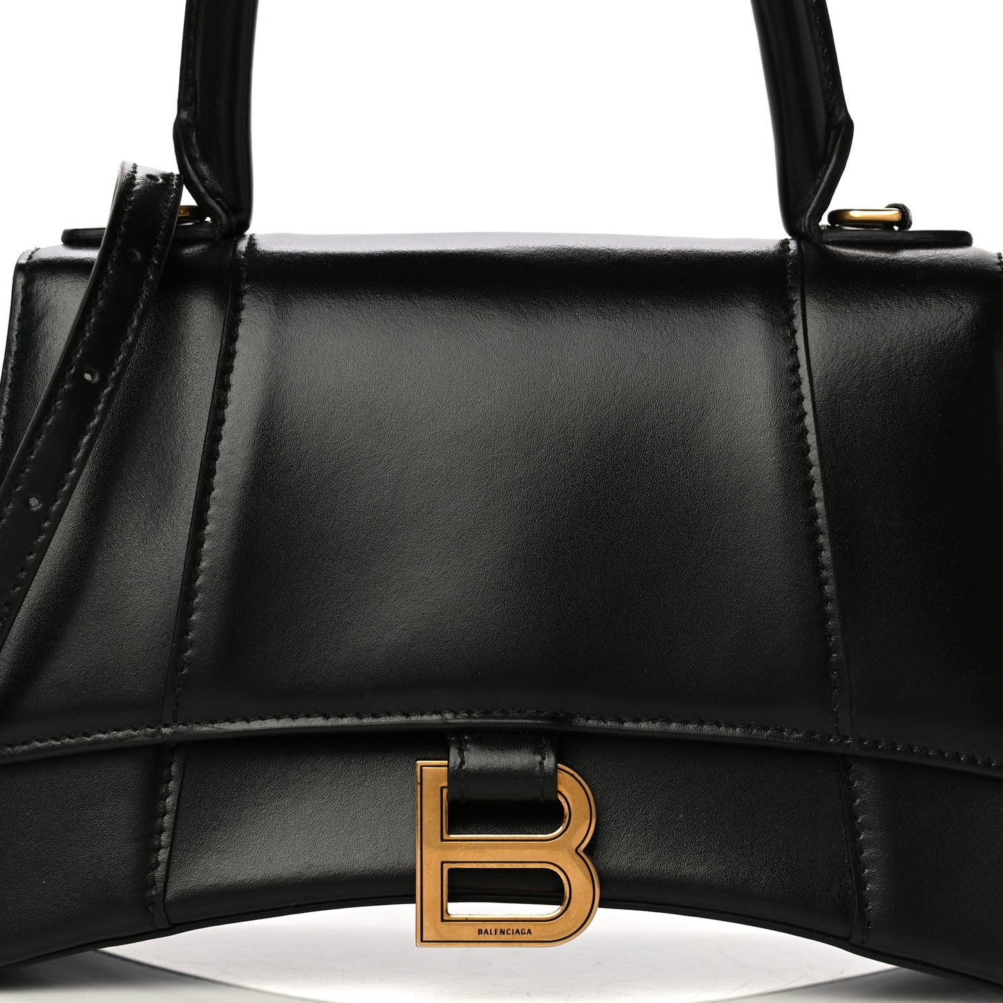 Shiny Box Calfskin Small Hourglass Top Handle Bag Black