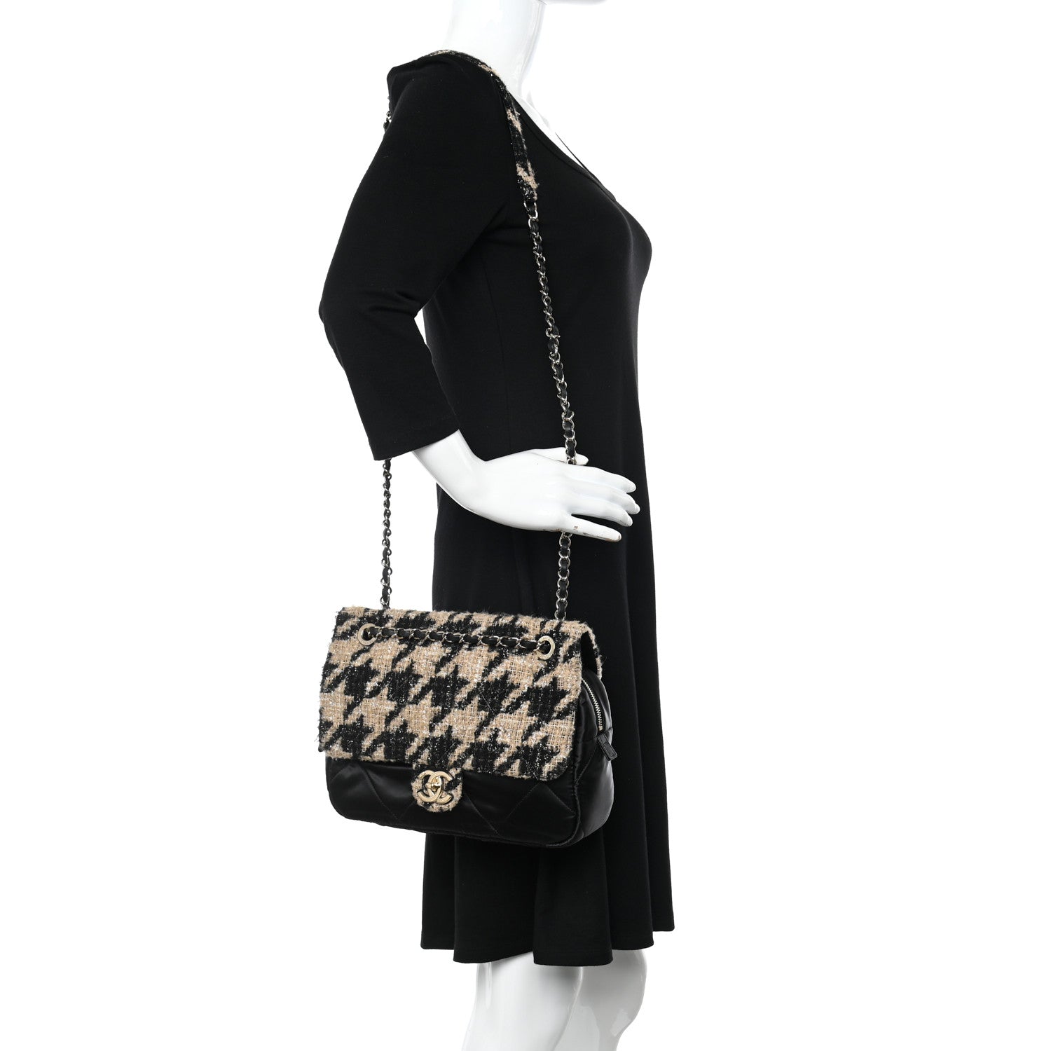 Chanel Wool Tweed Nylon Quilted Flap Bag Beige Black 2 of 10