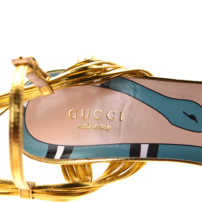 Gucci Metallic Nappa Knotted Allie Sandals 37.5 Gold 6 of 9