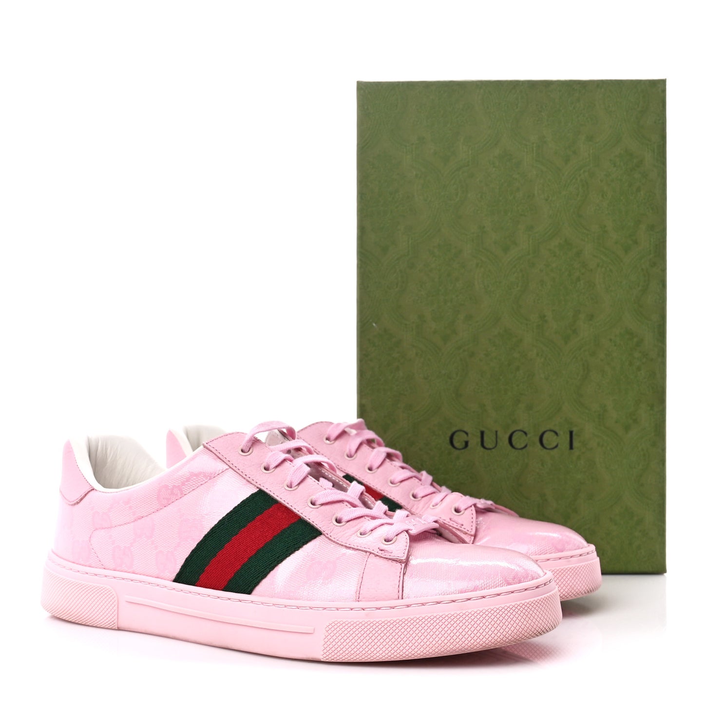 Crystal Monogram Textured Dollar Calfskin Web Womens New Ace Sneakers 41.5 Sugar Pink
