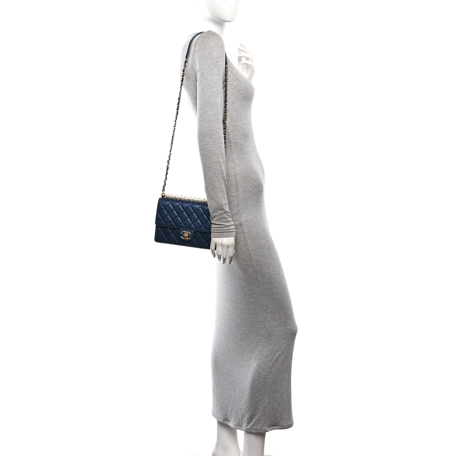 Chanel Iridescent Lambskin Quilted Small Chic Pearls Flap Blue 2 of 10