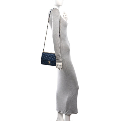 Chanel Iridescent Lambskin Quilted Small Chic Pearls Flap Blue 2 of 10