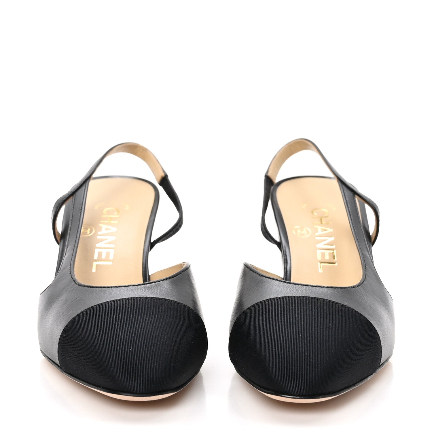 Chanel Goatskin Grosgrain Cap Toe CC Slingback Sandals 36.5 Black 2 of 9