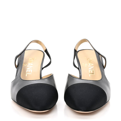 Chanel Goatskin Grosgrain Cap Toe CC Slingback Sandals 36.5 Black 2 of 9