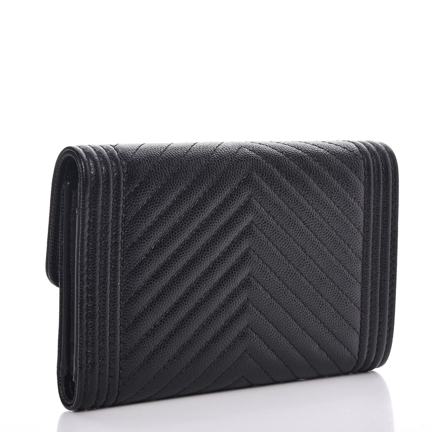 Caviar Chevron Quilted Medium Boy Flap Wallet Black