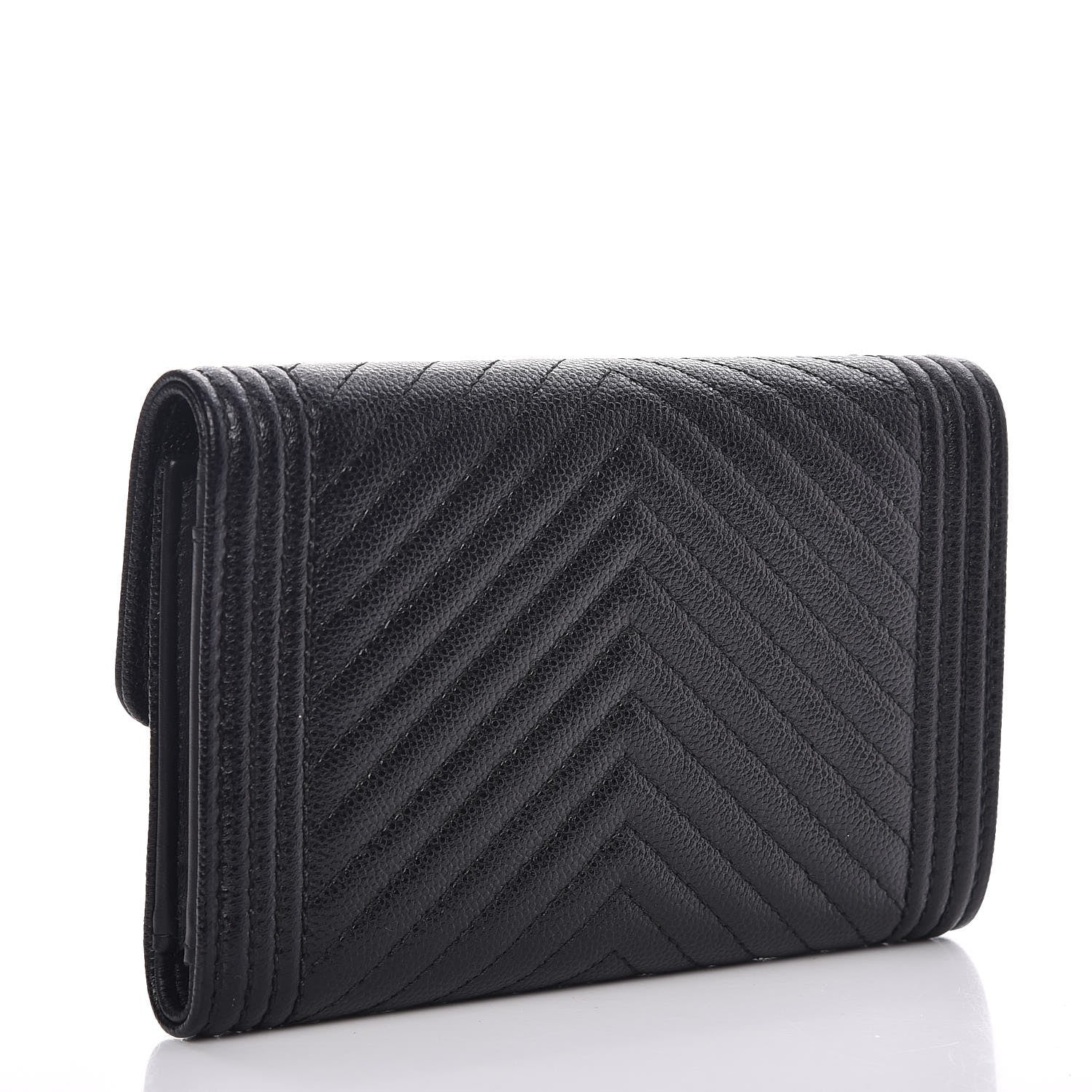 Chanel Caviar Chevron Quilted Medium Boy Flap Wallet Black 3 of 8