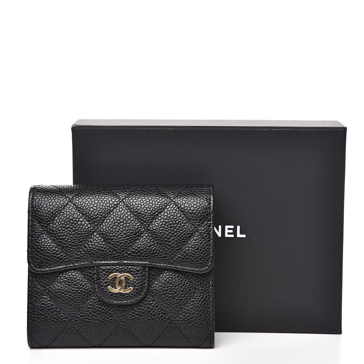 Caviar Quilted Compact Flap Wallet Black