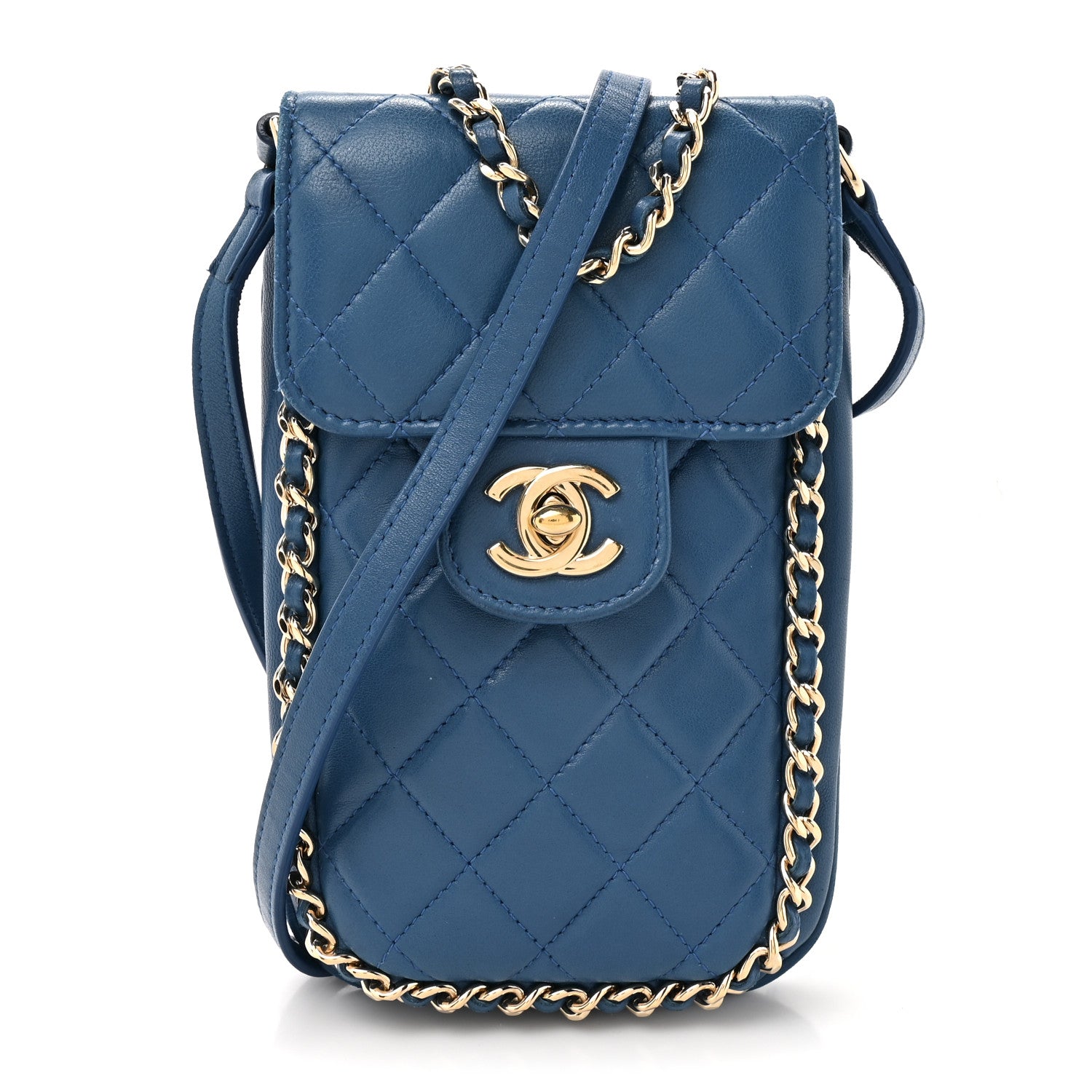 Chanel Lambskin Quilted Chain Phone Holder Blue 1 of 11