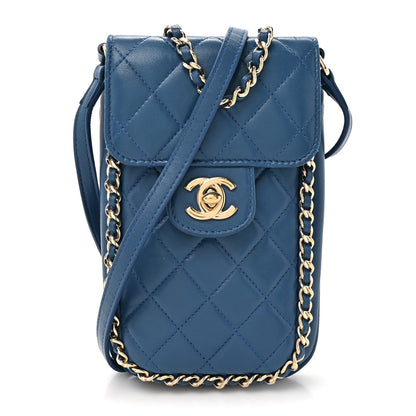 Chanel Lambskin Quilted Chain Phone Holder Blue 1 of 11