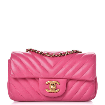 Chanel Lambskin Chevron Quilted Extra Mini Flap Dark Pink 1 of 15