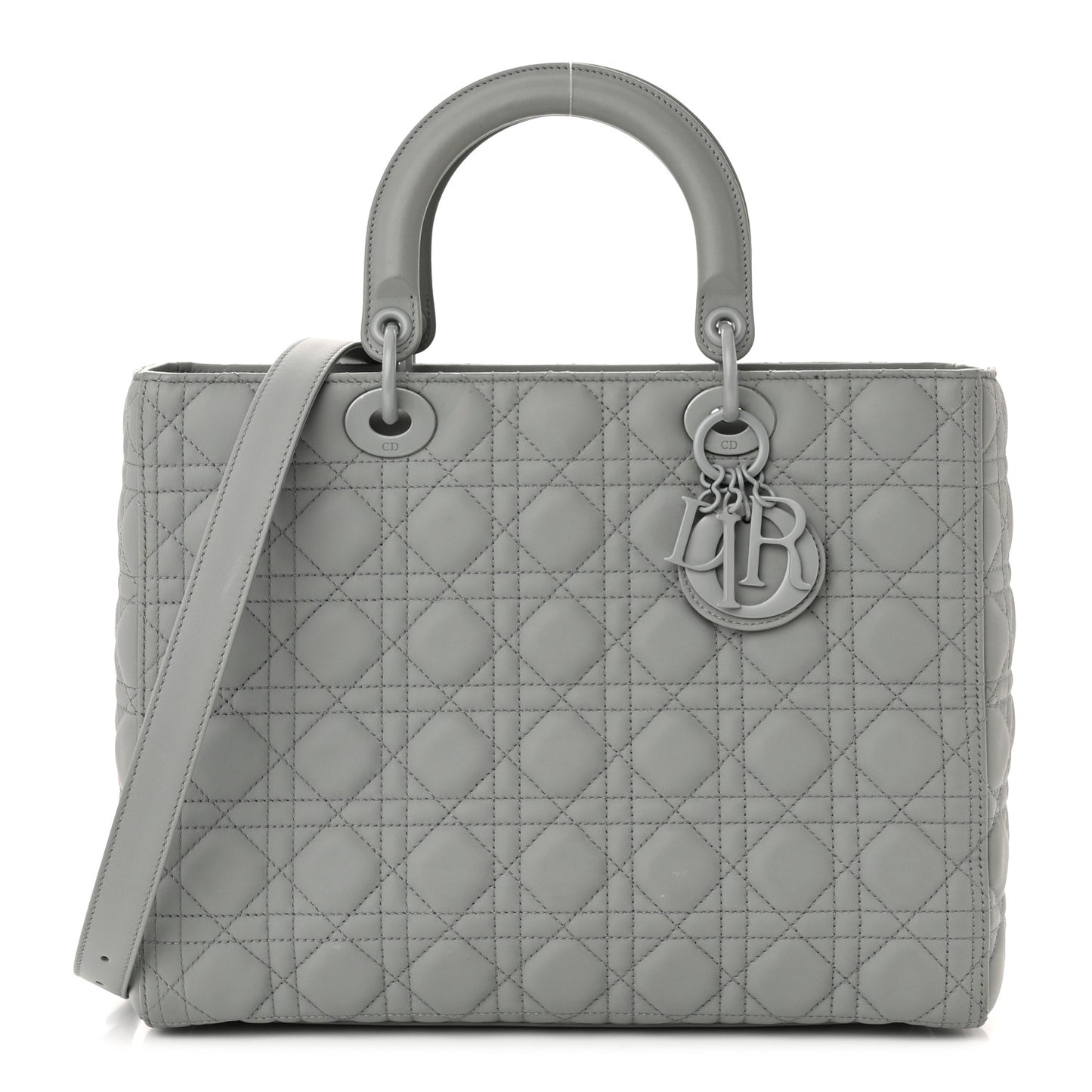 Ultra Matte Calfskin Cannage Large Lady Dior Grey Stone