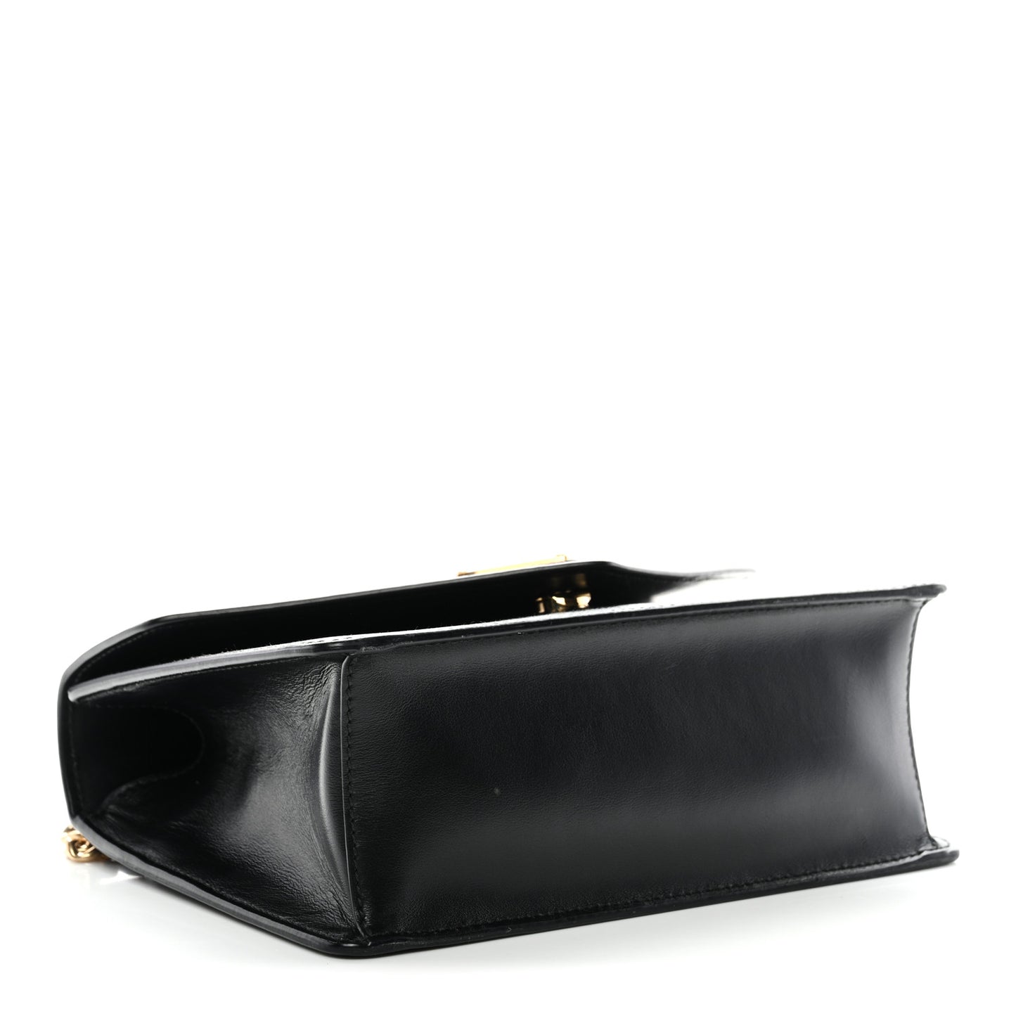Saffiano Soft Calfskin Metal Triangle Logo Envelope Chain Shoulder Bag Black