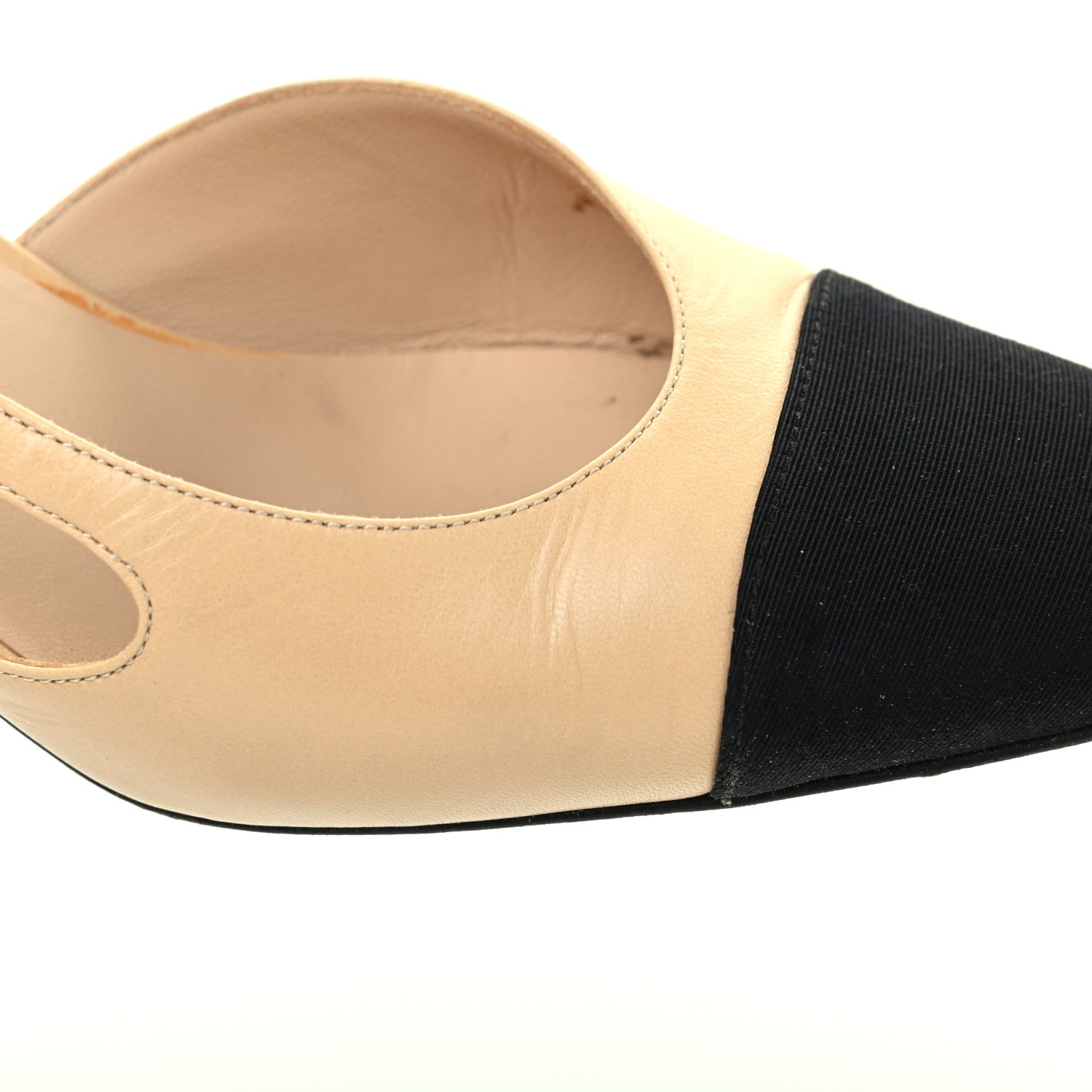 Chanel Goatskin Grosgrain Cap Toe CC Slingback Pumps 39 Beige Black 13 of 16