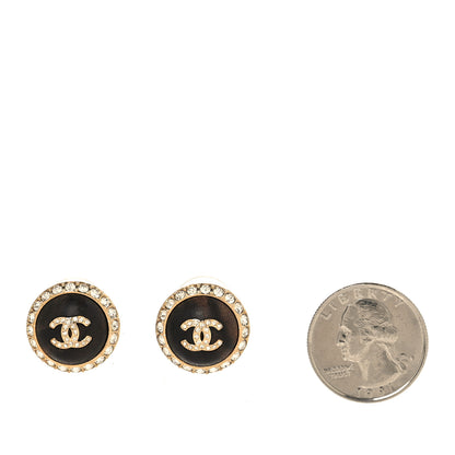 Chanel Metal Wood Crystal CC Round Earrings Gold Brown 2 of 5