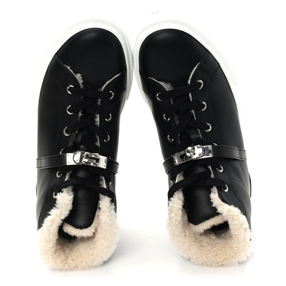Hermes Calfskin Woolskin Daydream Sneakers 39 Black Ecru 2 of 8