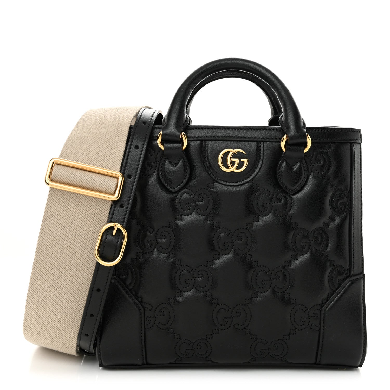Gucci Calfskin GG Matelasse Mini Tote Bag Black Natural 1 of 10