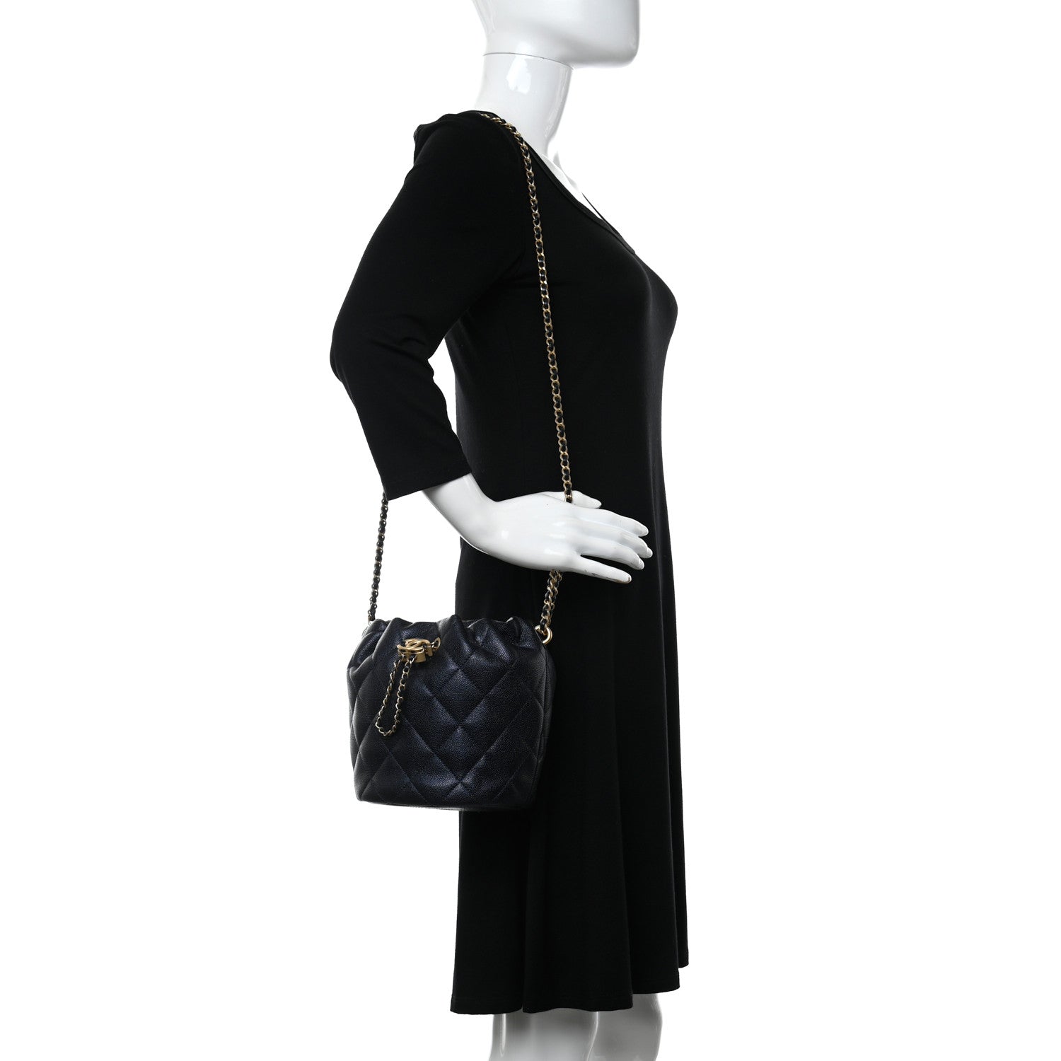 Chanel Iridescent Caviar Quilted My Perfect CC Bucket Drawstring Bag Blue 2 of 11