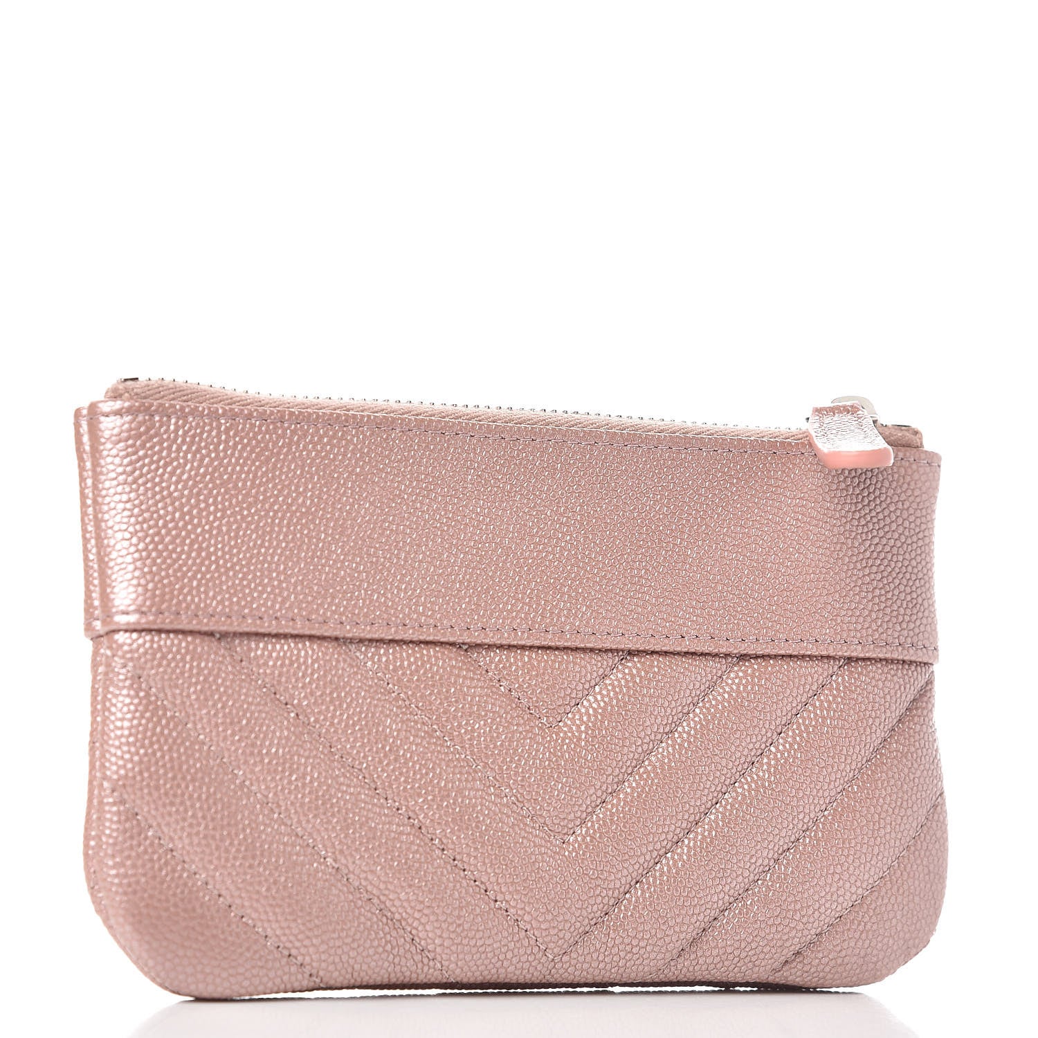 Chanel Metallic Caviar Chevron Quilted Small Vintage Mademoiselle Cosmetic Case Pink 3 of 8