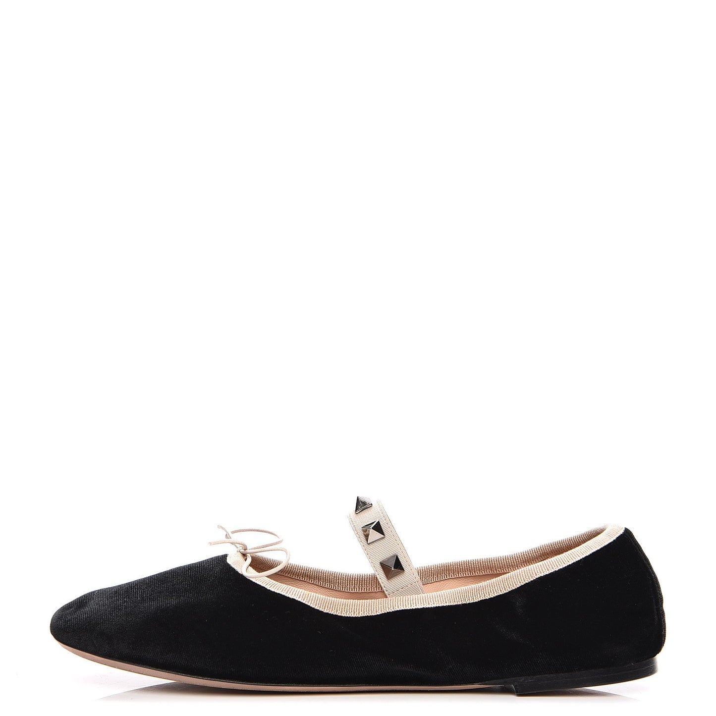 Velvet Rockstud Cross Strap Ballerina Flats 37.5 Black