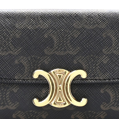 Celine Triomphe Canvas Calfskin Flap Card Holder Tan 8 of 9