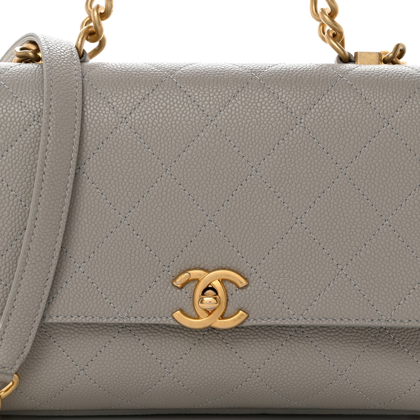 Grained Calfskin Small Stitched Flap Grey