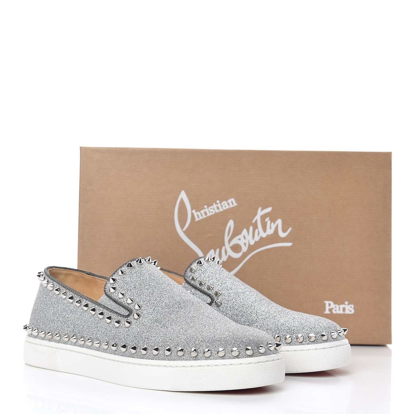 Calfskin Glitter Spikes Womens Pik Boat Sneakers 38.5 Silver