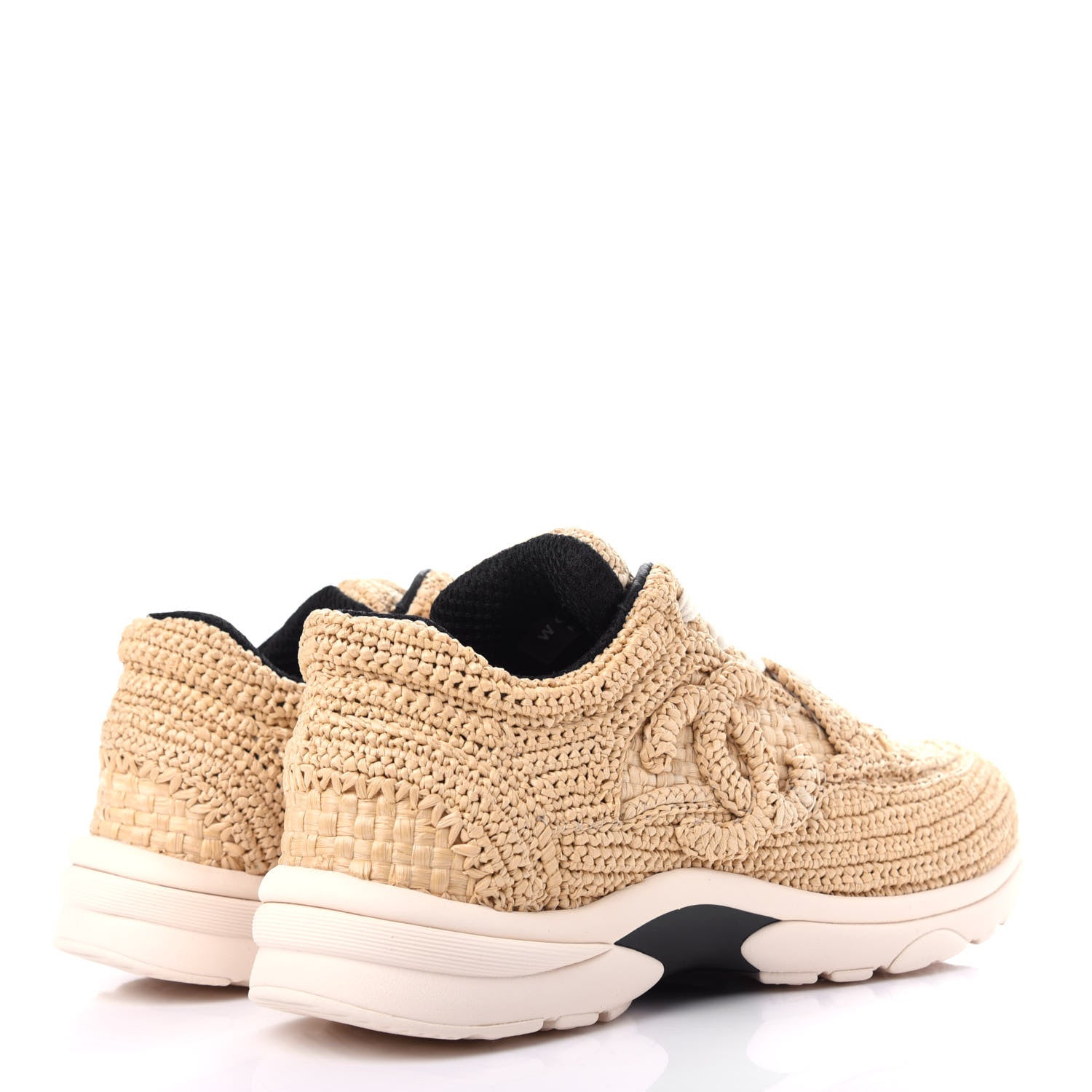Chanel Braided Raffia Womens CC Sneakers 37.5 Beige 4 of 11