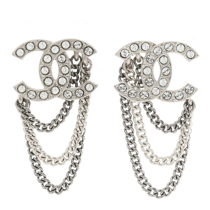 Chanel Crystal Chain CC Earrings Silver 1 of 4