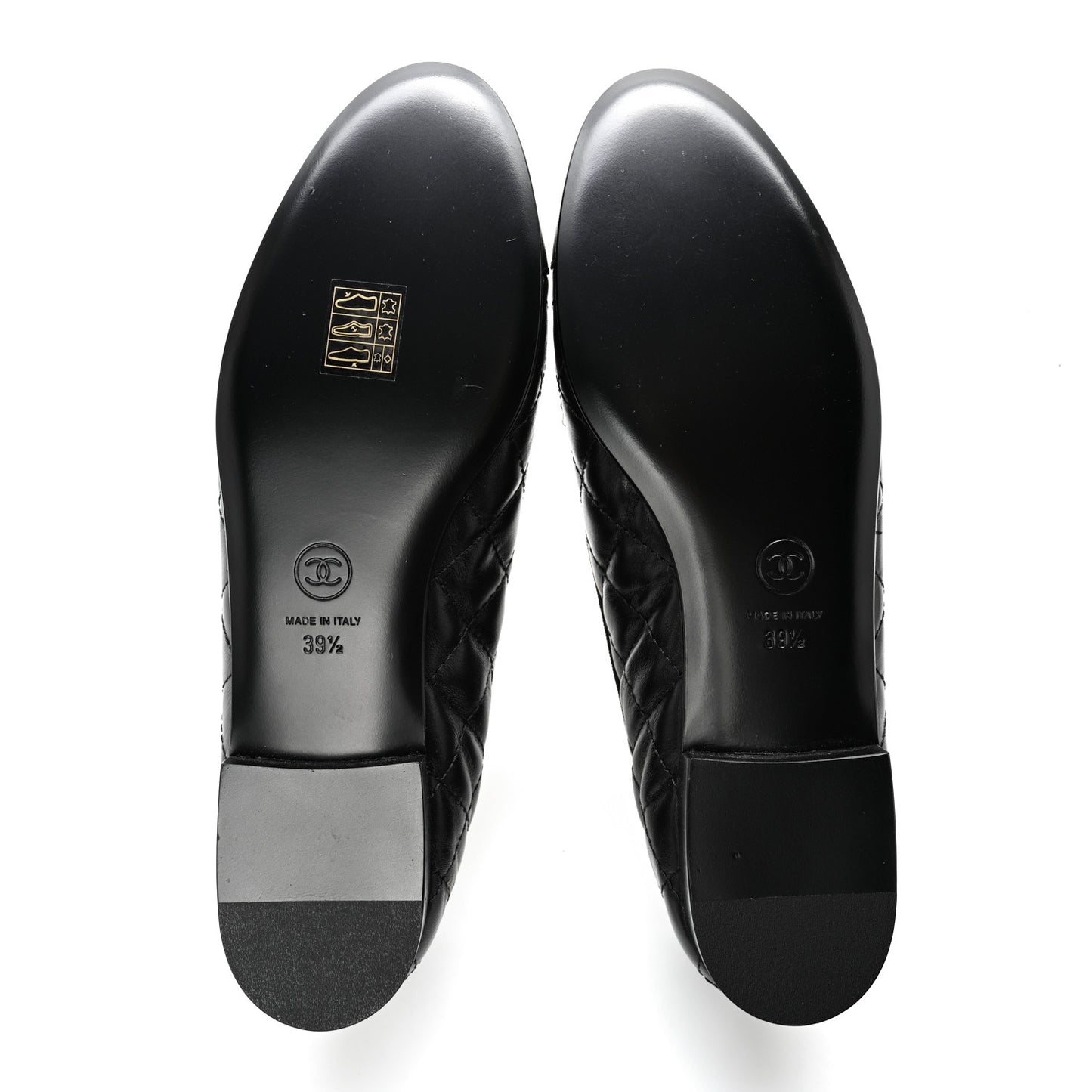 Aged Calfskin Quilted CC Cap Toe Ballerina Flats 39.5 Black