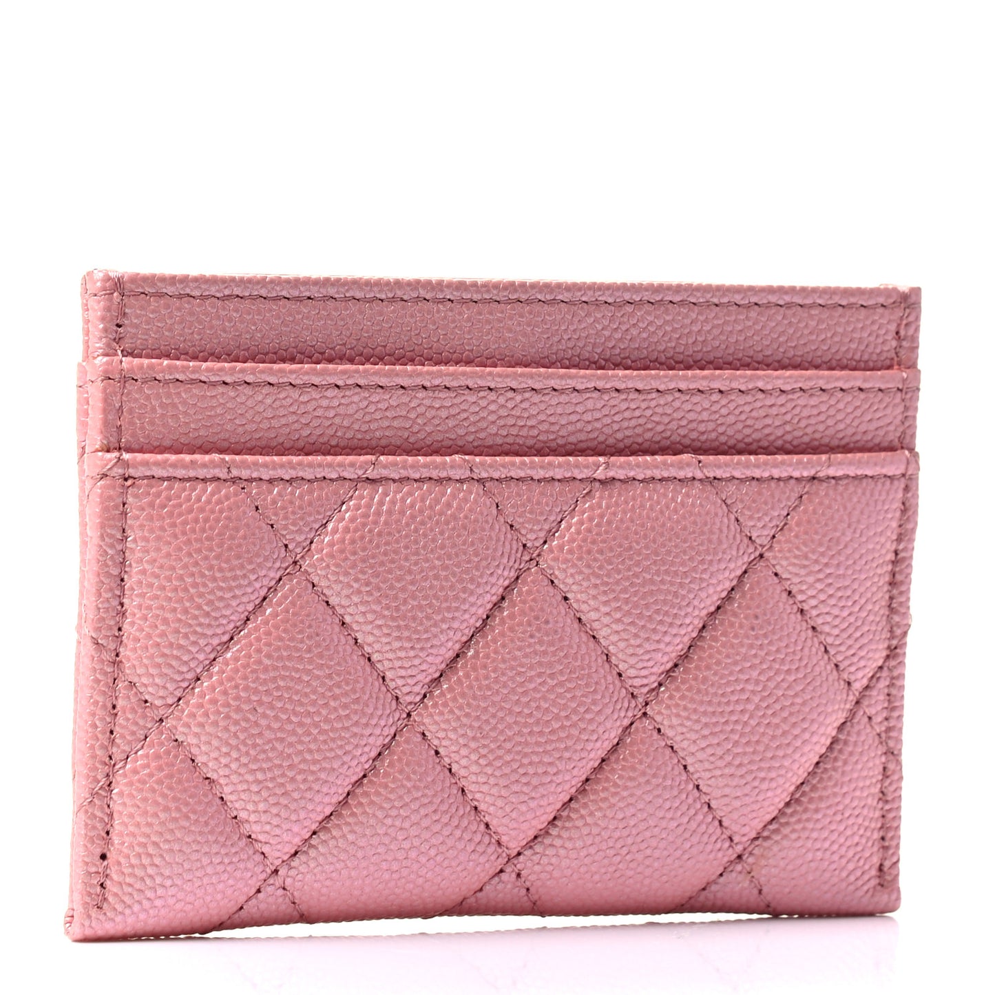 Iridescent Caviar Quilted Card Holder Rose Pink
