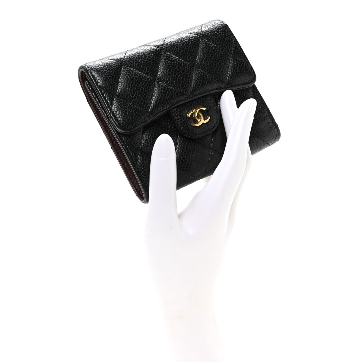 Caviar Quilted Compact Flap Wallet Black