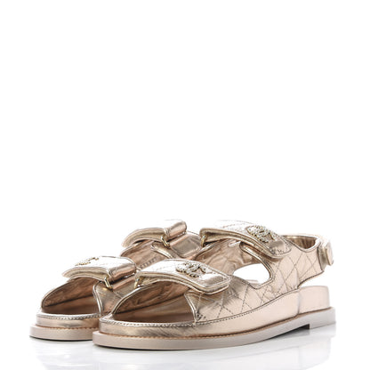 Chanel Iridescent Lambskin Quilted Velcro Dad Sandals 38 Light Bronze 3 of 10
