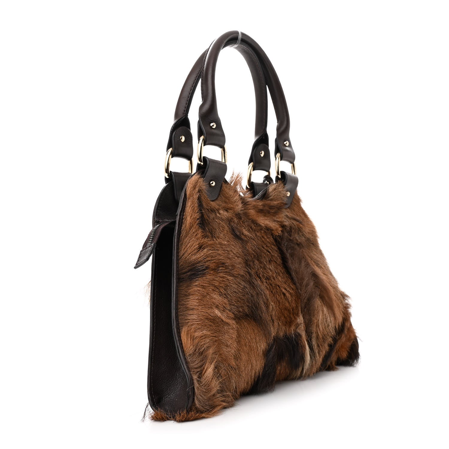 Fendi Fox Fur Small Devil Trapezio Tote Marrone Beige 3 of 12