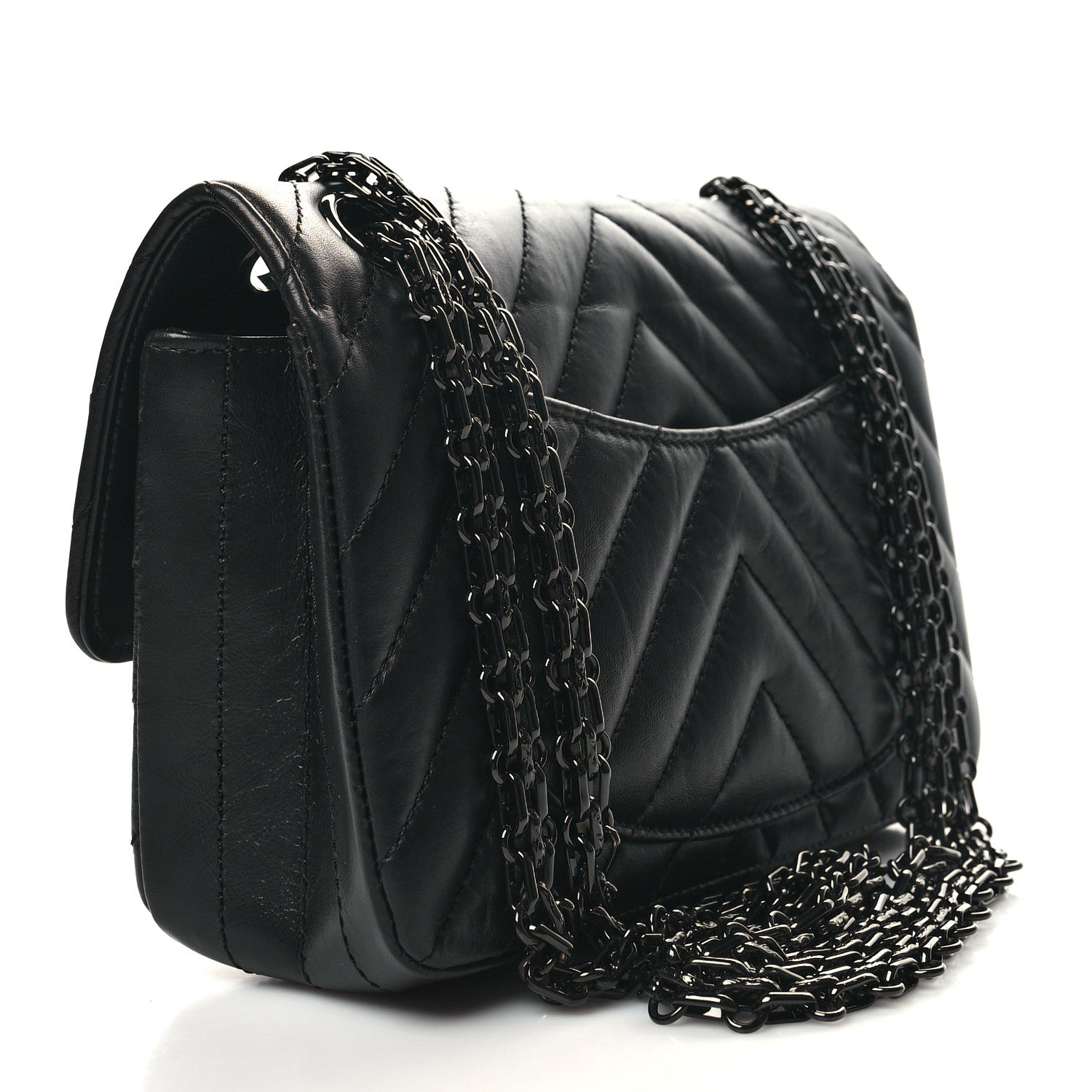 Chanel Aged Calfskin Chevron Quilted 2.55 Reissue Mini Flap So Black 3 of 9