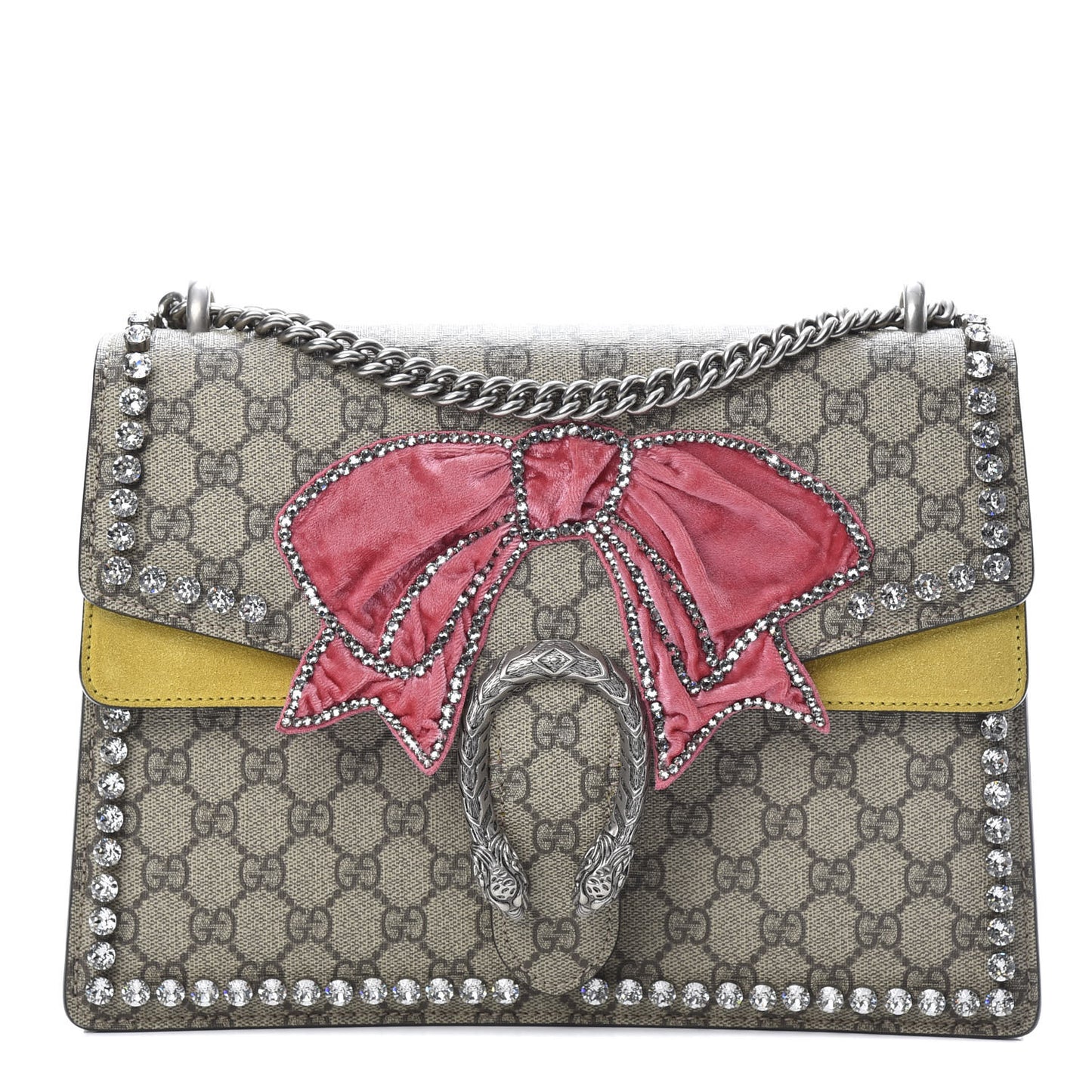 GG Supreme Monogram Crystal Bow Embroidered Medium Dionysus Shoulder Bag Yellow