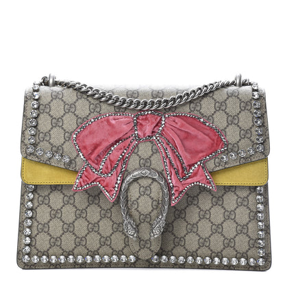 Gucci GG Supreme Monogram Crystal Bow Embroidered Medium Dionysus Shoulder Bag Yellow 1 of 11